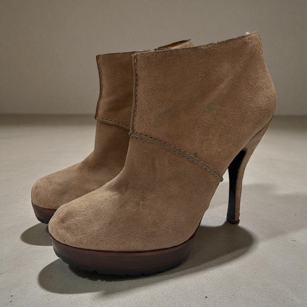 Modern Vintage Taupe Suede Platform Stiletto Ankle Boots Booties Eu 40/ US 9.5